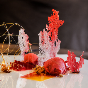 postre en el restaurante Vidoq con helado de Elarte helados naturales